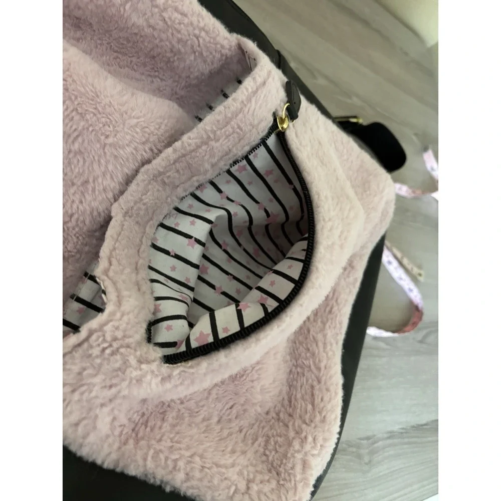 Betsey Johnson‎ Fuzzy Furry Hoodie Backpack bag School Soft Plush Pink Travel